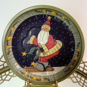 Mindy Cain Tin Bowl Santa Skis Christmas #DX